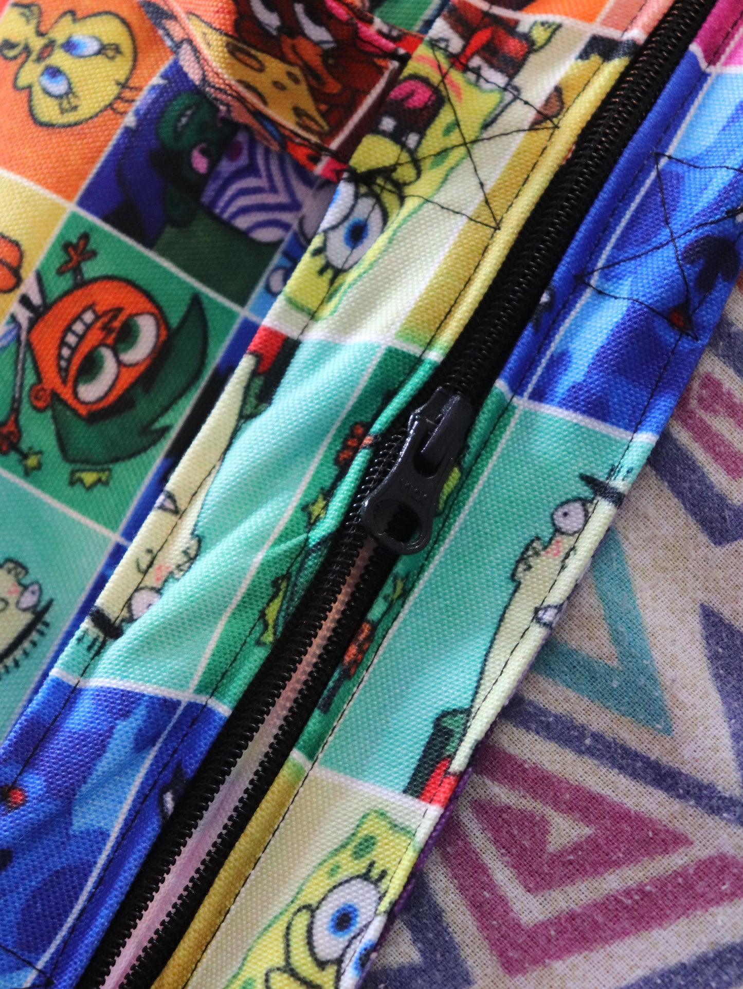 90's Cartoons Pattern Zipper Tote Bag