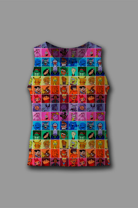 90's Cartoons Pattern Crop Tank
