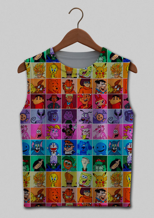 90's Cartoons Pattern Sleeveless Tee