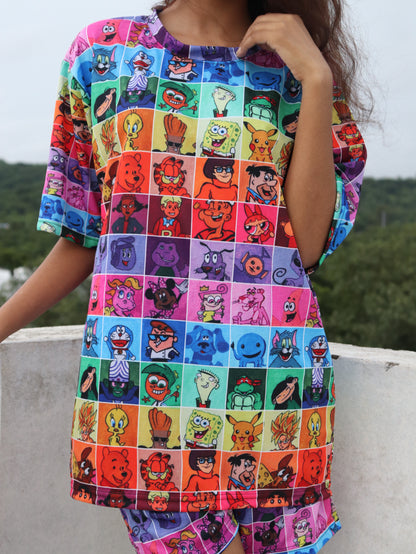 90's Cartoons Pattern-01 Oversized Tee