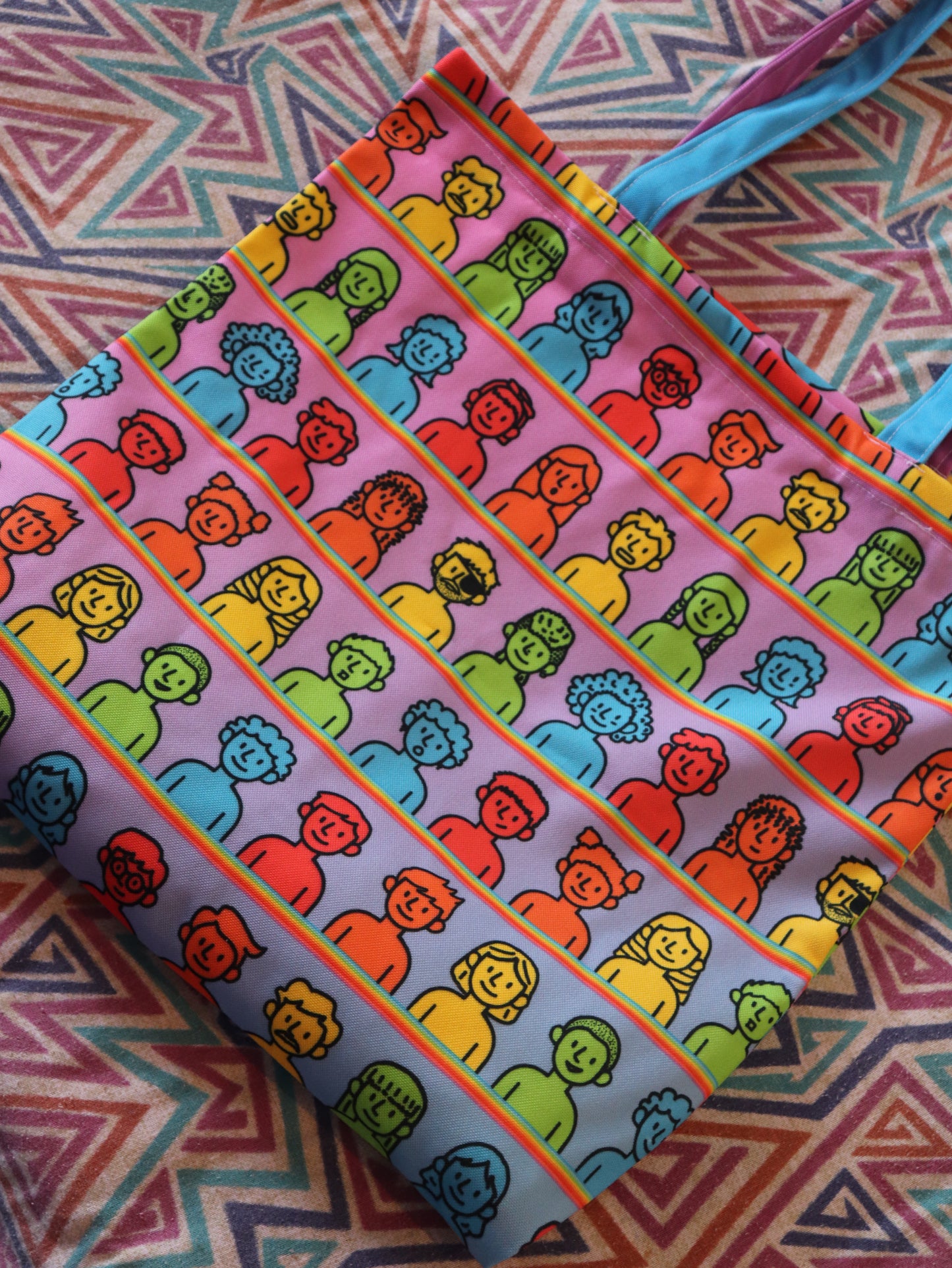 Satrangi Log Pattern Zipper Tote Bag