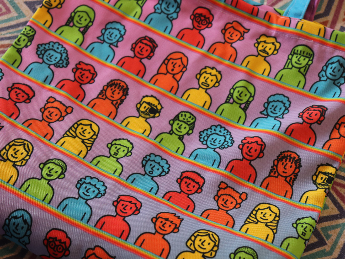 Satrangi Log Pattern Zipper Tote Bag