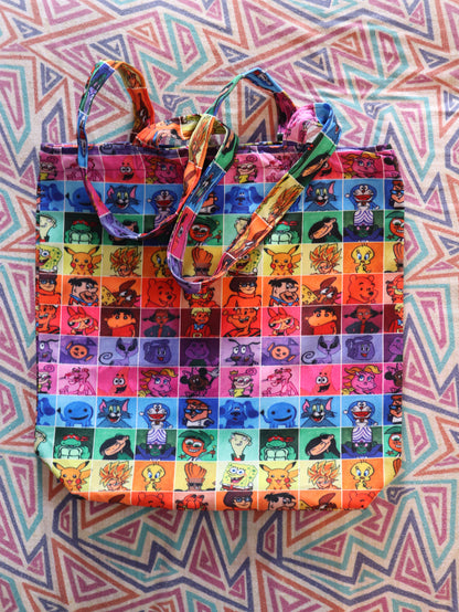 90's Cartoons Pattern Zipper Tote Bag