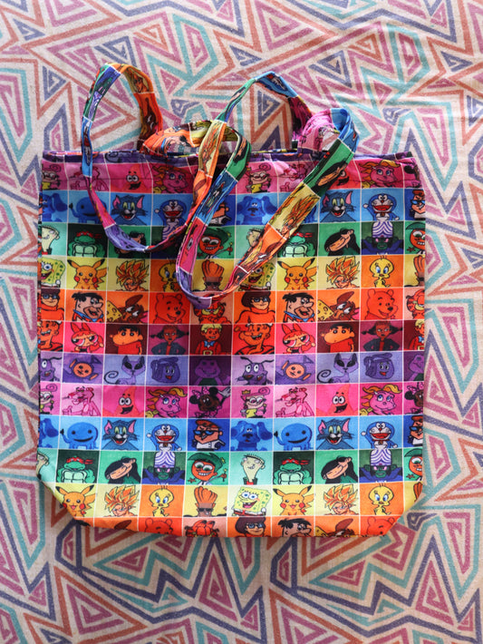 90's Cartoons Pattern Zipper Tote Bag