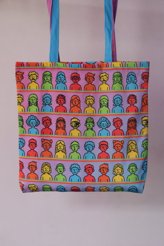 Satrangi Log Pattern Zipper Tote Bag