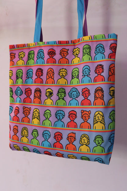 Satrangi Log Pattern Zipper Tote Bag