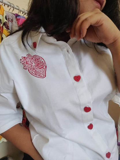 Heart Lino Cut Hand Painted Shirt