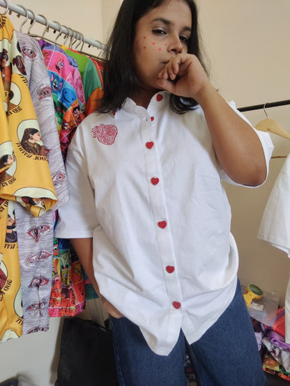 Heart Lino Cut Hand Painted Shirt