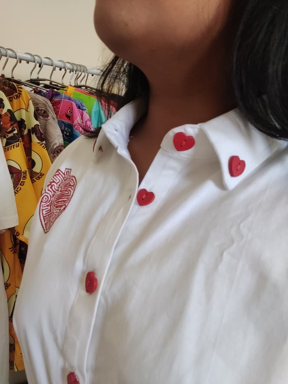Heart Lino Cut Hand Painted Shirt