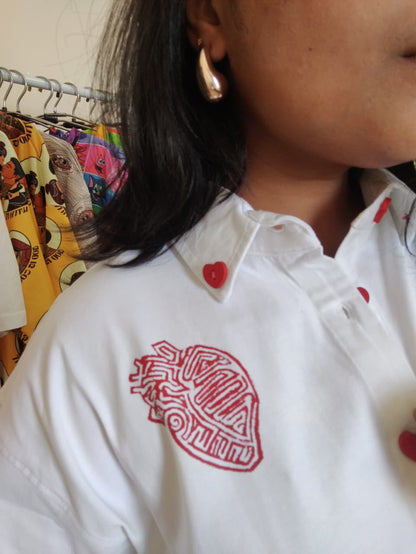Heart Lino Cut Hand Painted Shirt