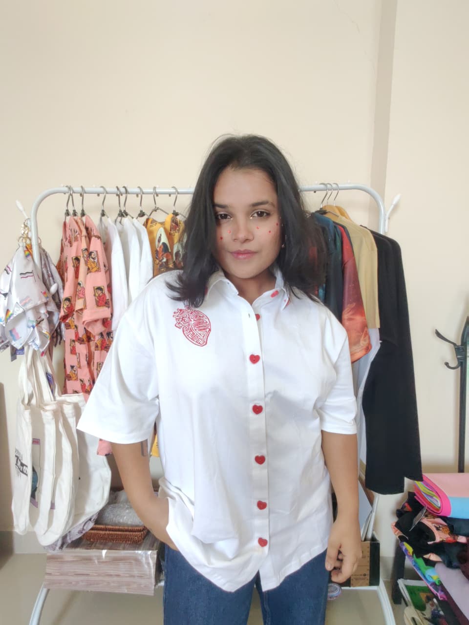 Heart Lino Cut Hand Painted Shirt