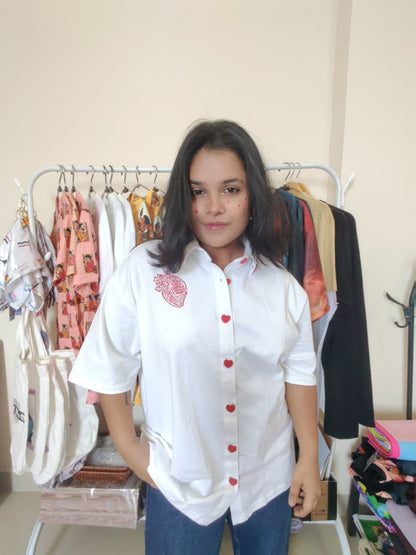 Heart Lino Cut Hand Painted Shirt