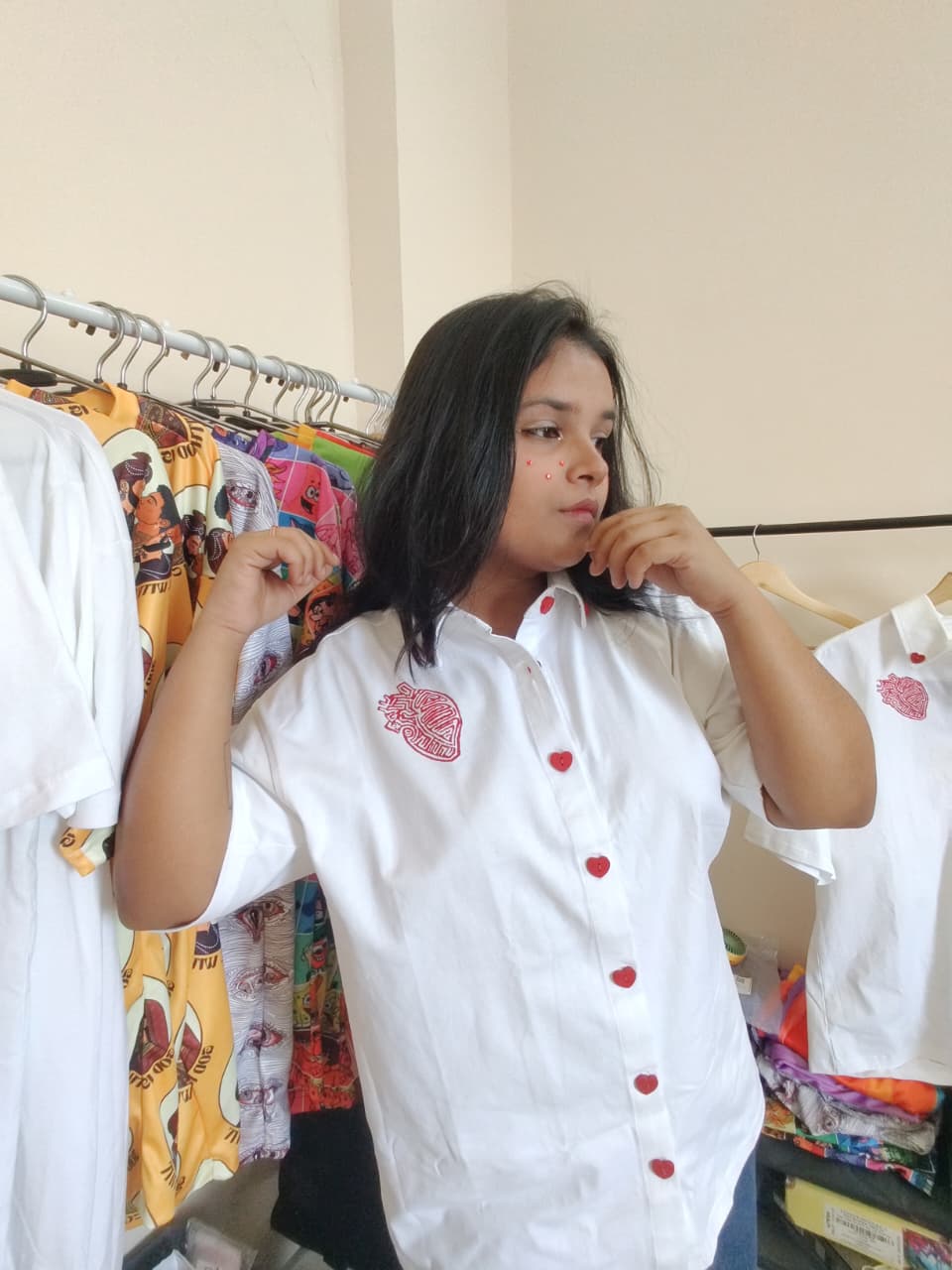 Heart Lino Cut Hand Painted Shirt