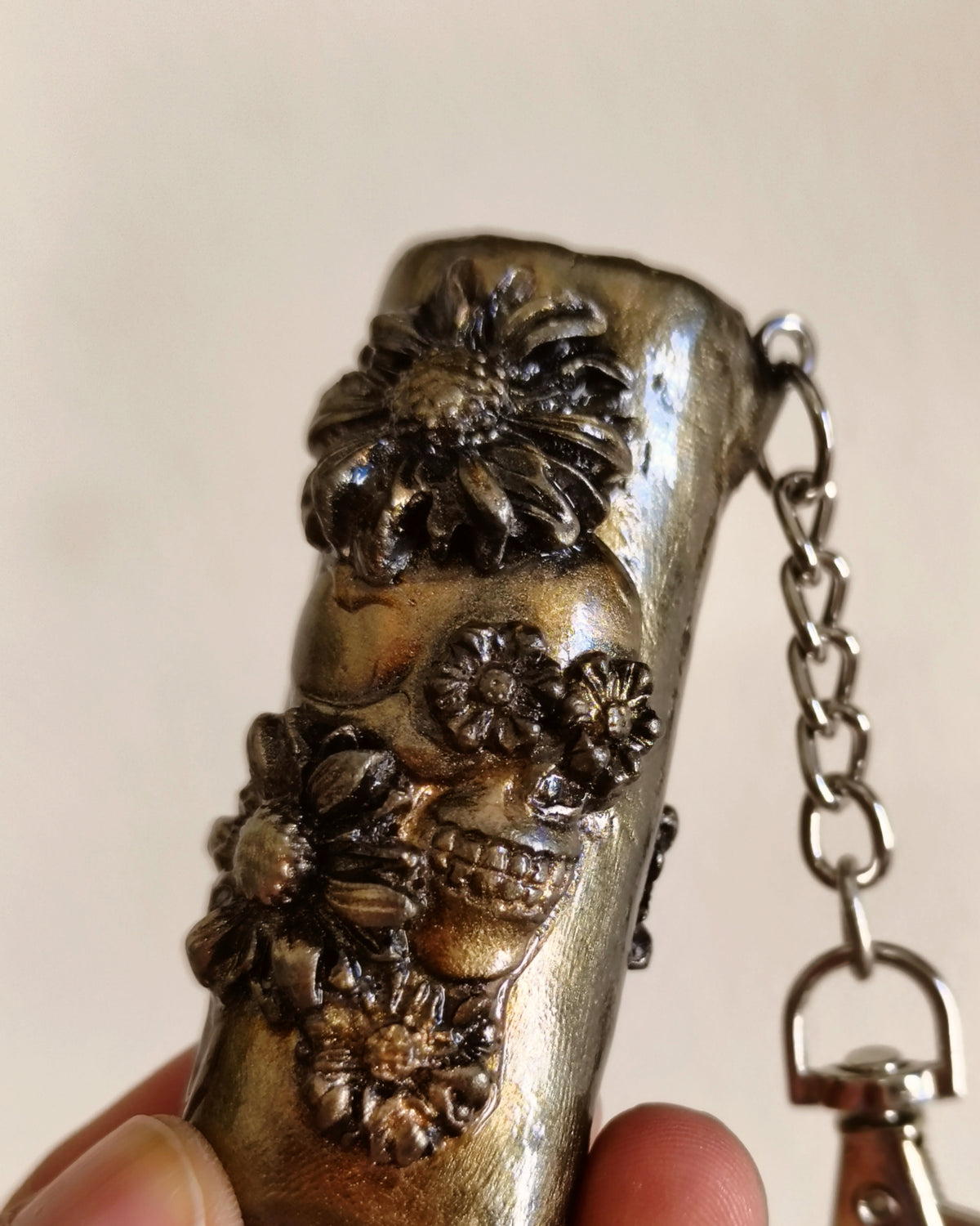 Floral Skull Golden Lighter Case