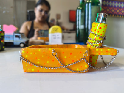 Yellow-Orange Ashtray with Lighter Case