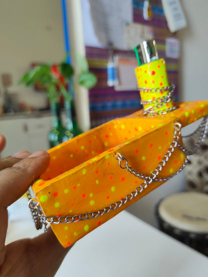 Yellow-Orange Ashtray with Lighter Case