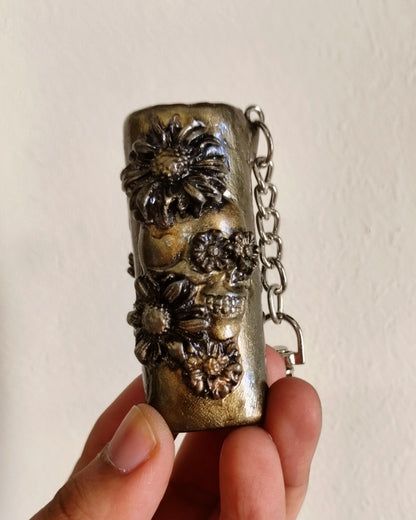 Floral Skull Golden Lighter Case